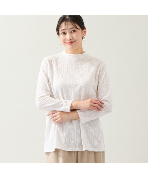 【洗える・日本製・L～4Lサイズ】シアージャカードカットソー