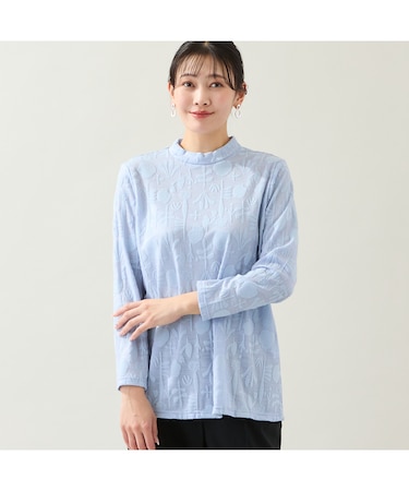 【洗える・日本製・L～4Lサイズ】シアージャカードカットソー