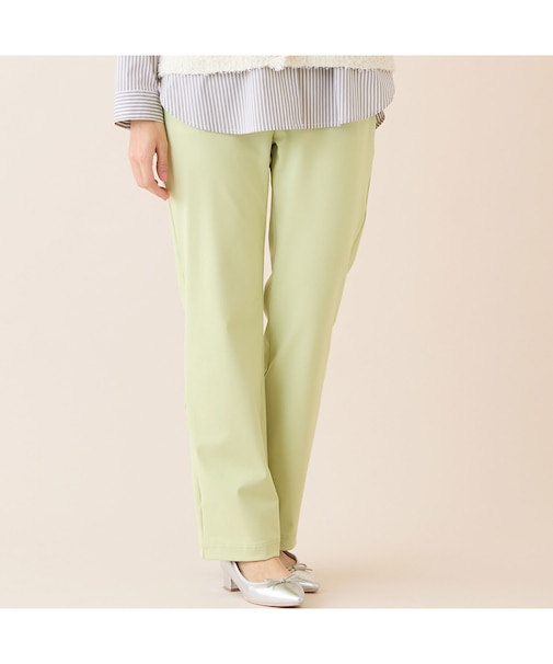【洗える・日本製】綿混ベーシックストレートパンツ（イエロー）