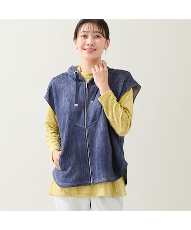 【洗える・快適ストレッチ・L～3Lサイズ】デニム柄ベスト