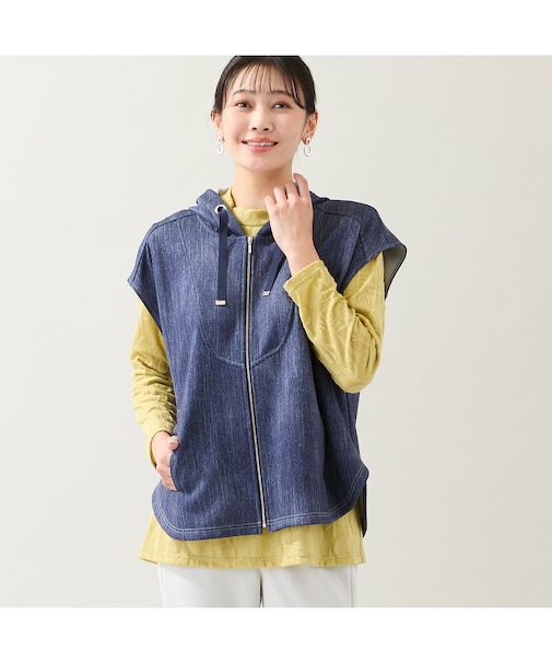 【洗える・快適ストレッチ・L～3Lサイズ】デニム柄ベスト