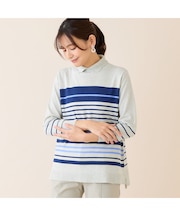 【洗える】襟つきカラーボーダーセーター