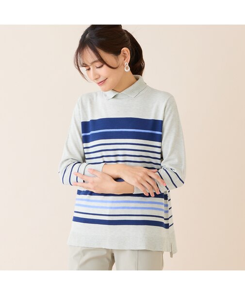 【洗える】襟つきカラーボーダーセーター