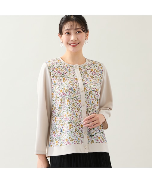 【洗える・アンサンブル可・L～4Lサイズ】ボタニカル柄カーディガン
