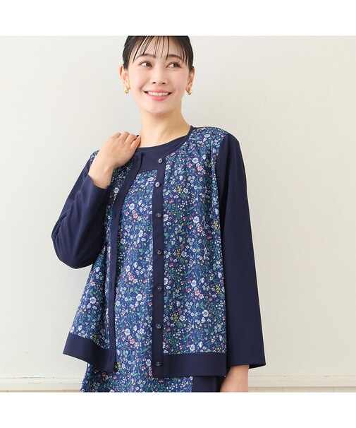【洗える・アンサンブル可・L～4Lサイズ】ボタニカル柄カーディガン