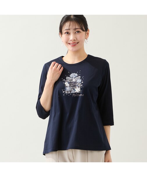 【洗える・綿100%・日本製・L~4Lサイズ】香水瓶刺繍カットソー