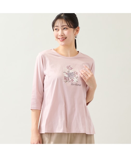 【洗える・綿100%・日本製・L～4Lサイズ】香水瓶刺繍カットソー