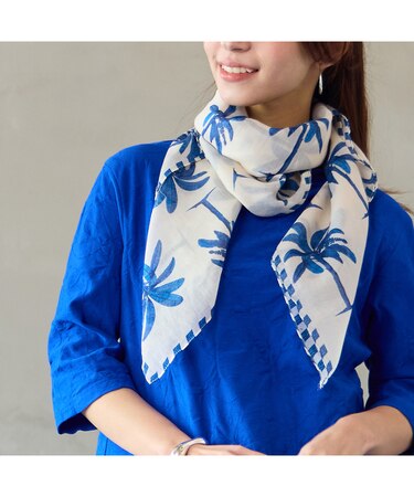 綿100％ヤシの木プリントストール