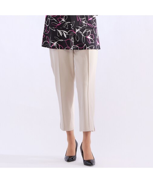 【L～４L】接触冷感　裾レース配色パンツ