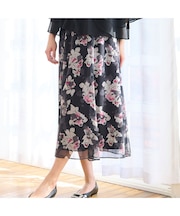 【洗える・セットアップ可・3Lサイズあり】シフォンフラワースカート
