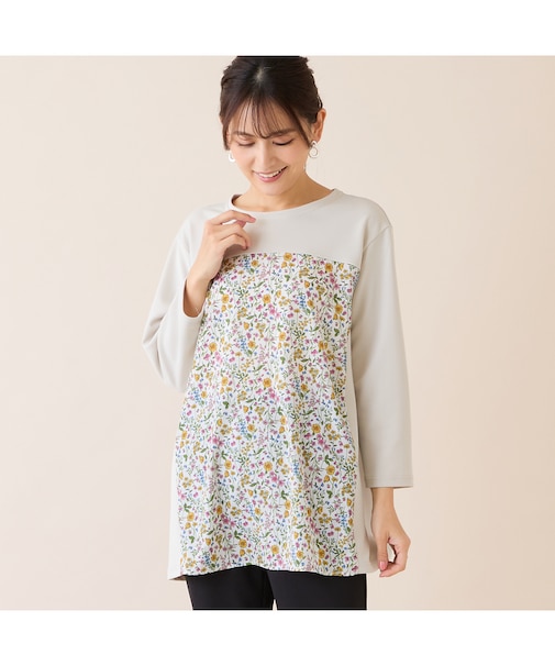 【洗える・アンサンブル可・L～4Lサイズ】ボタニカル柄カットソー