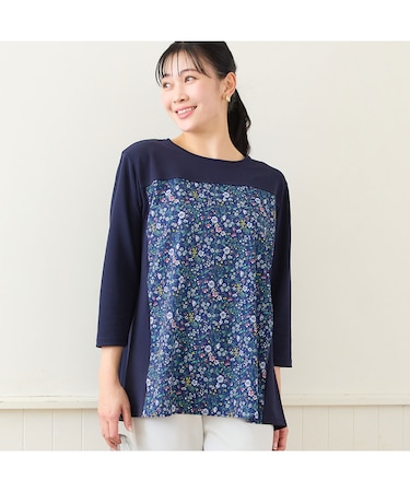 【洗える・アンサンブル可・L～4Lサイズ】ボタニカル柄カットソー