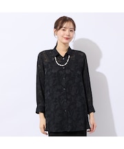 【洗える】シフォンジョーゼットカットジャカードブラウス
