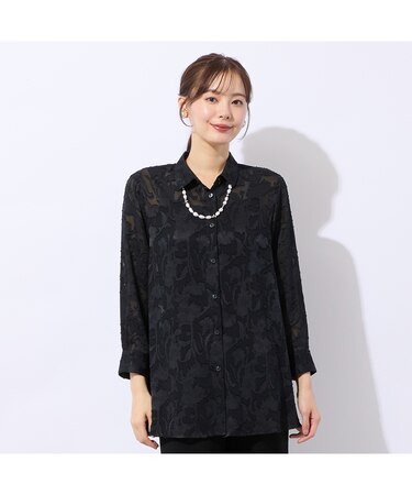 【洗える】シフォンジョーゼットカットジャカードブラウス