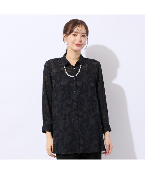 【洗える】シフォンジョーゼットカットジャカードブラウス