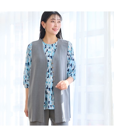 【洗える・セットアップ可・L~4Lサイズ】メタルボタンロングジレ