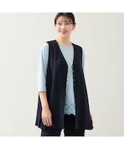 【洗える・セットアップ可・L~4Lサイズ】メタルボタンロングジレ