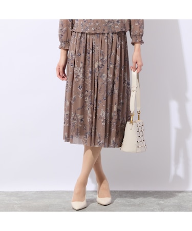 【洗える・セットアップ対応】ボタニカルプリントチュールスカート