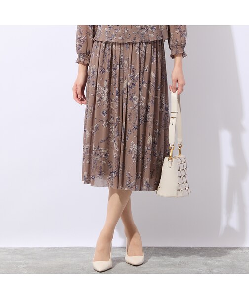 【洗える・セットアップ対応】ボタニカルプリントチュールスカート