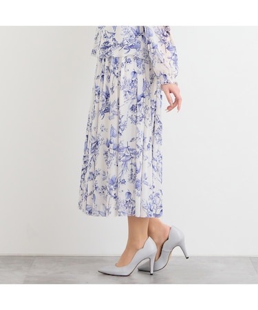 【洗える・セットアップ対応】ボタニカルプリントチュールスカート