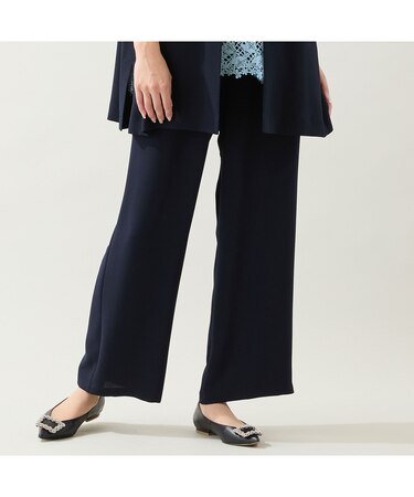 【洗える・セットアップ可・L～4Lサイズ】ウエストリボンイージーワイドパンツ