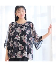 【洗える・セットアップ可・3Lサイズあり】シフォンフラワーブラウス