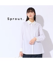 【Sprout./M～4L】イタリア製素材配色使いライン/小花プリントブラウス