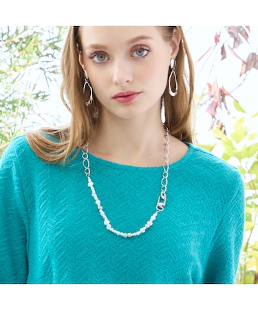 チェーン×パール調ネックレス