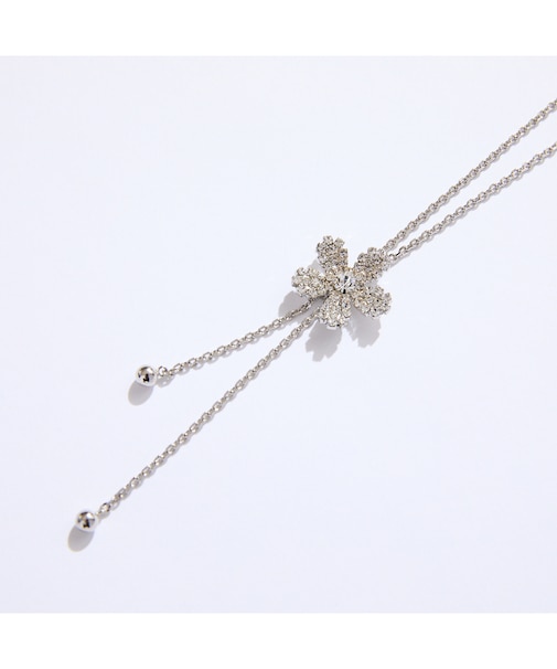 フラワークリスタルシルバーネックレス