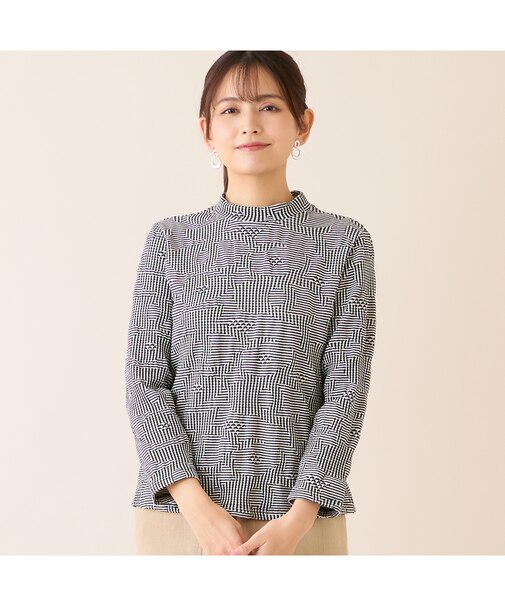 【洗える・日本製】シャーリングジャカードカットソー