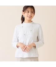 【洗える・日本製】シャーリングジャカードカットソー