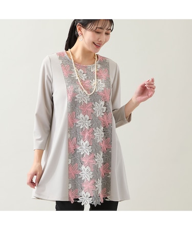 【洗える・L～4Lサイズ】3色レースチュニック