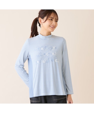 【洗える】刺繍入りボーダーカットソー