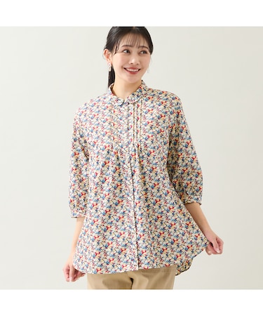 【リバティプリント・洗える・L～4Lサイズ】小花柄コットンシャツ
