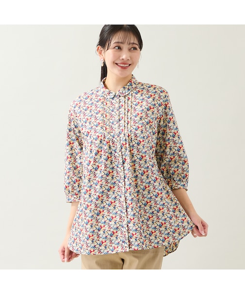 【リバティプリント・洗える・L～4Lサイズ】小花柄コットンシャツ
