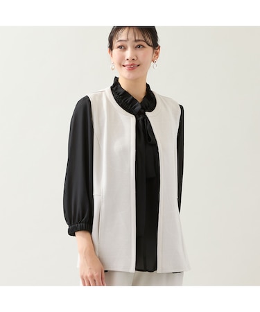 【洗える・オケージョン対応・セットアップ可・L～4Lサイズ】ノーカラーベスト