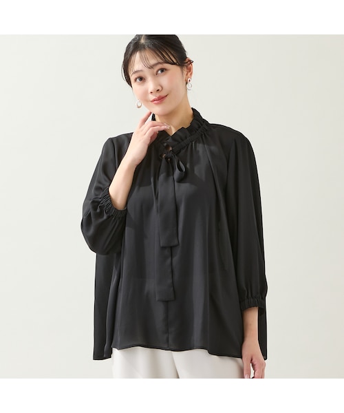 洗える・オケージョン対応・3Lサイズあり】ボウタイギャザーブラウス