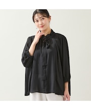 【洗える・オケージョン対応・3Lサイズあり】ボウタイギャザーブラウス