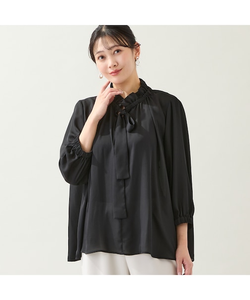 【洗える・オケージョン対応・3Lサイズあり】ボウタイギャザーブラウス