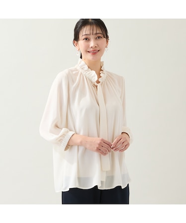【洗える・オケージョン対応・3Lサイズあり】ボウタイギャザーブラウス