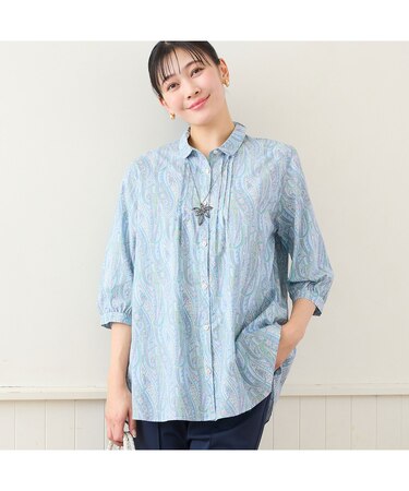 【リバティプリント・洗える・L～4Lサイズ】ペイズリー柄コットンシャツ