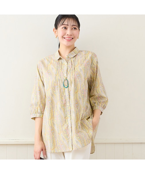 【リバティプリント・洗える・L～4Lサイズ】ペイズリー柄コットンシャツ