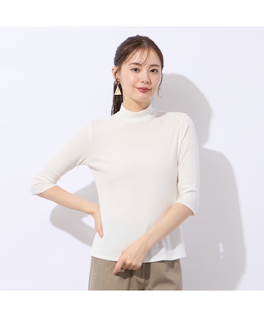 【洗える・接触冷感】綿100%ハイネック 七分袖Tシャツ