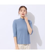 【洗える・接触冷感】綿100％ハイネック　七分袖Tシャツ