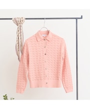 【洗える】模様編み衿付きカーディガン