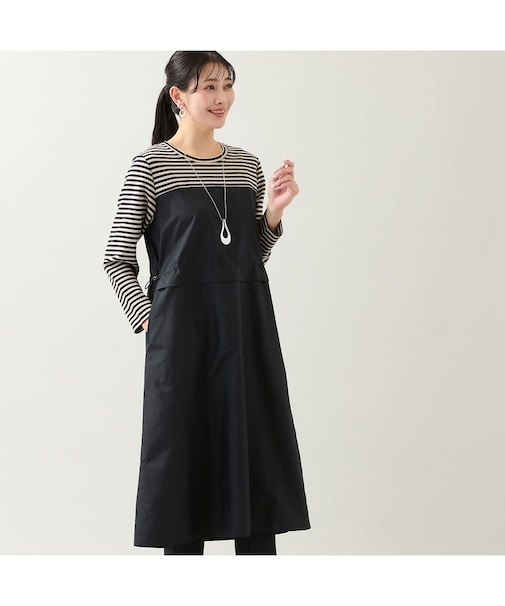 【洗える・体型カバー・L～4Lサイズ】ドッキングワンピース（ボーダー）