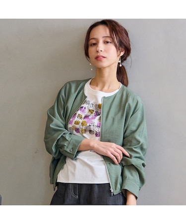 ポプリンノーカラーライトジャケット