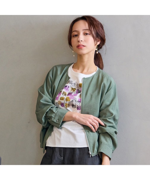 ポプリンノーカラーライトジャケット