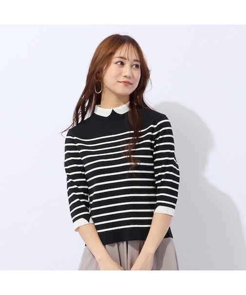 【洗える】衿付き風ボーダーニット