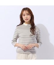 【洗える】衿付き風ボーダーニット